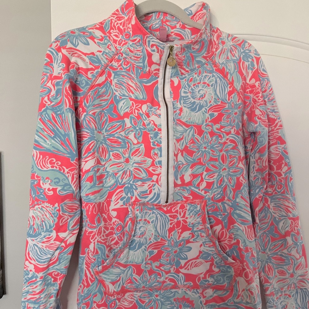 Lilly Pulitzer, pink and blue zip up sweatshirt- size small